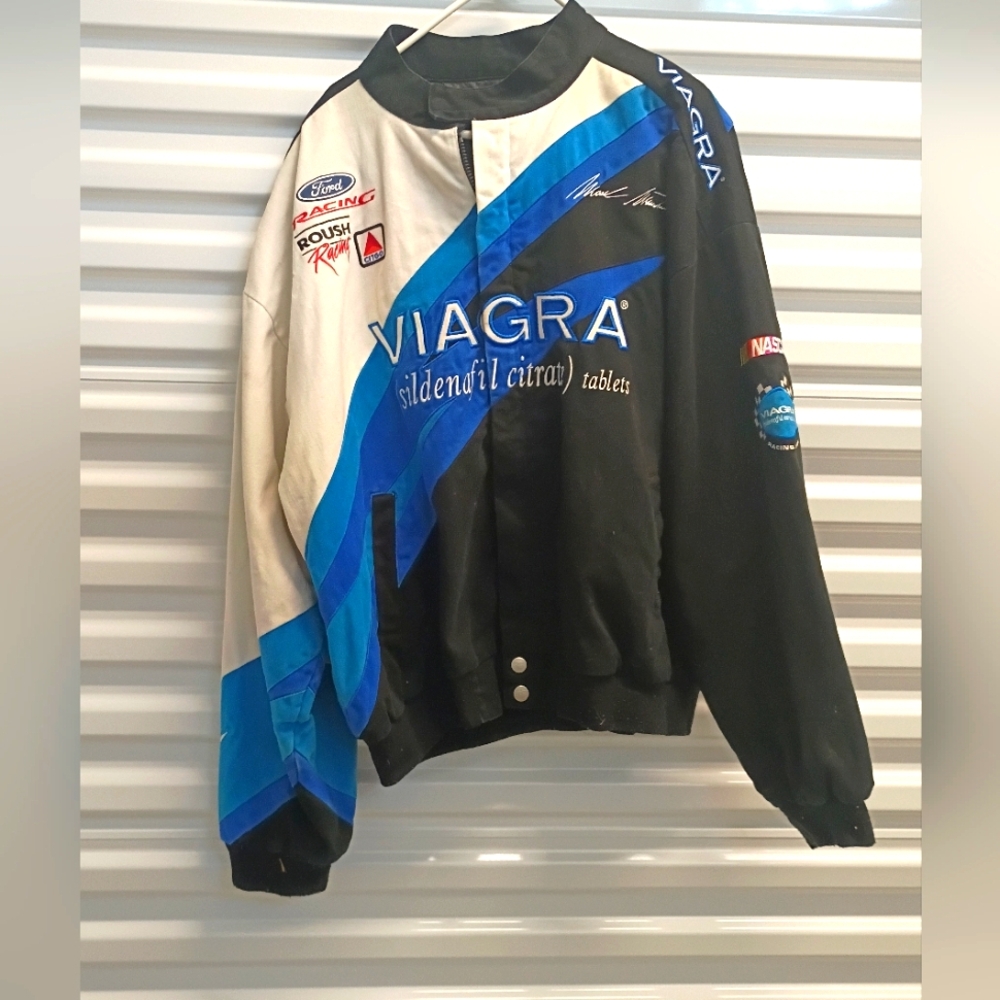 Mark Martin #6 Racing Bomber Jacket - Black, Blue, and White